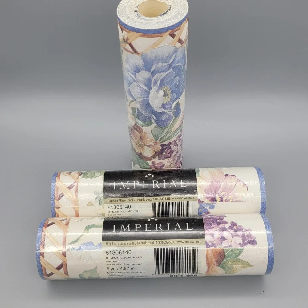 Imperial Prepasted Wallpaper‎ Border Lot of 3 Floral Lattice 5 Yards 51306140